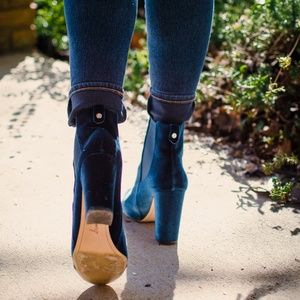 Blue suede booties